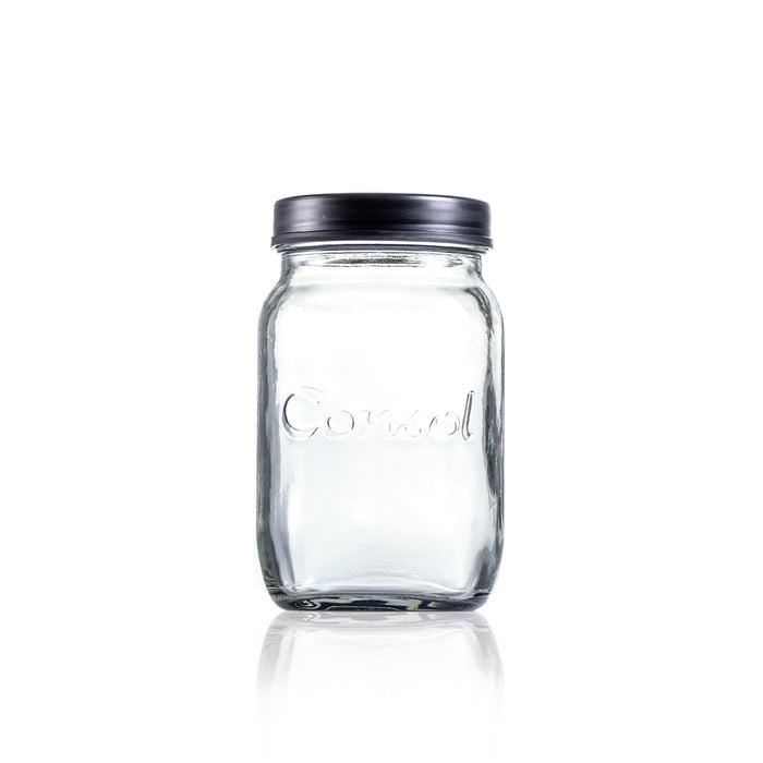 Consol Glass Preserve Jar 1000ml (1L) with Black Lid