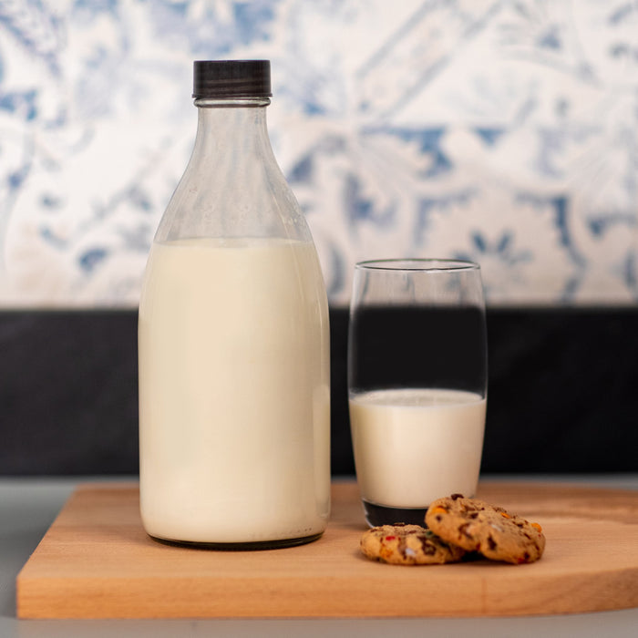 Consol Glass Milk/Fruit Juice Glass Bottle 1000ml (1L) with Grey lid