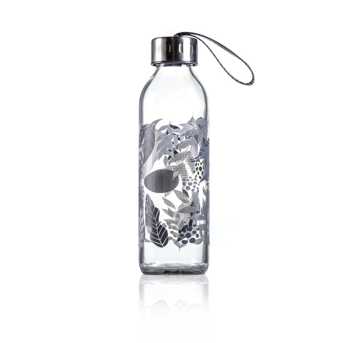 Consol Glass Sleek Grey Leaves Bottle 500ml