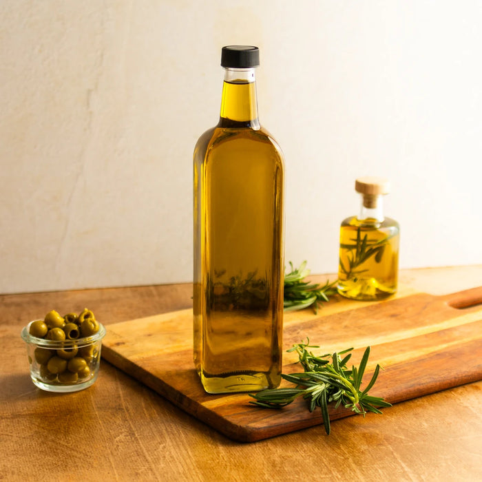 Consol Glass Olive Oil Bottle 1000ml (1L) Antique with Black Lid