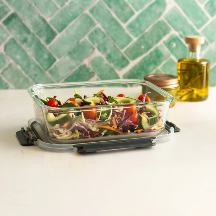 Consol Glass Madrid Rectangular Storage Container 1500ml (1,5L) with Clip On Vent Lid