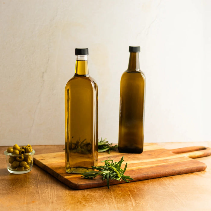 Consol Glass Olive Oil Bottle 1000ml (1L) Antique with Black Lid